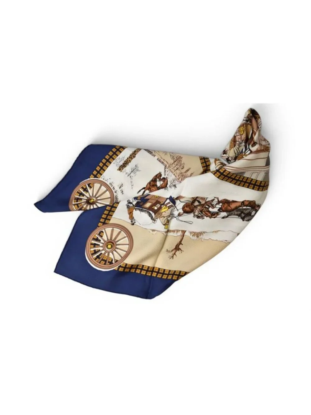 Hermes Carre 90 Scarf Winter Post L'hiver en Poste Vintage Navy White - Picture 2 of 9